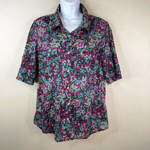 Vintage Womens CAMP Top Sz L Multicolor Button Up Shirt Breathable Short Sleeve